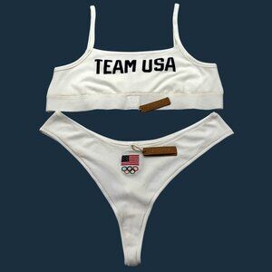 SKIMS Soft Lounge Bralette + Thong Set Team USA White 3X